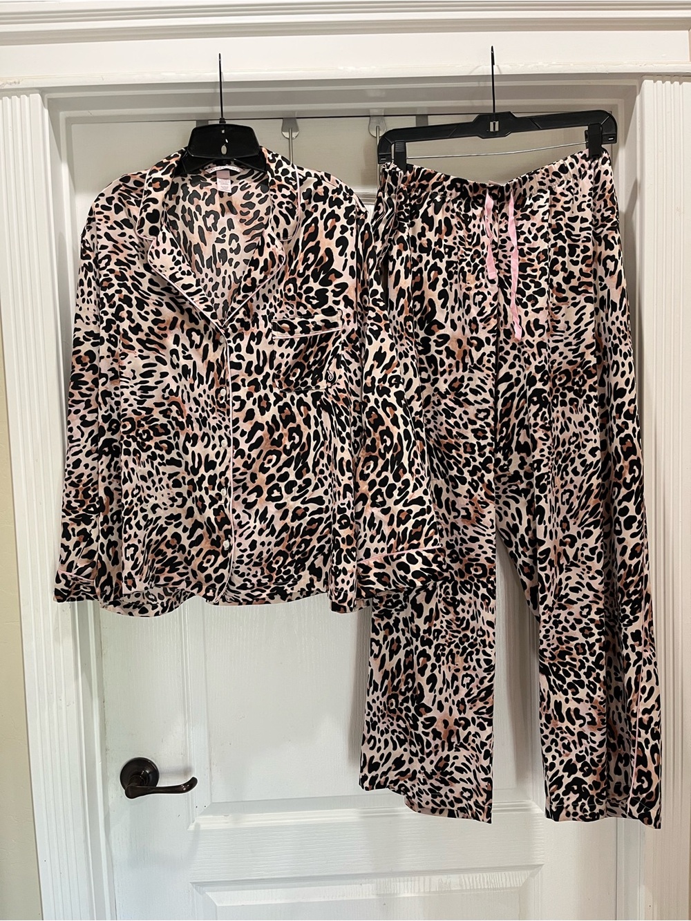 Victoria’s Secret Leopard Print Pink Satin Pajama Set